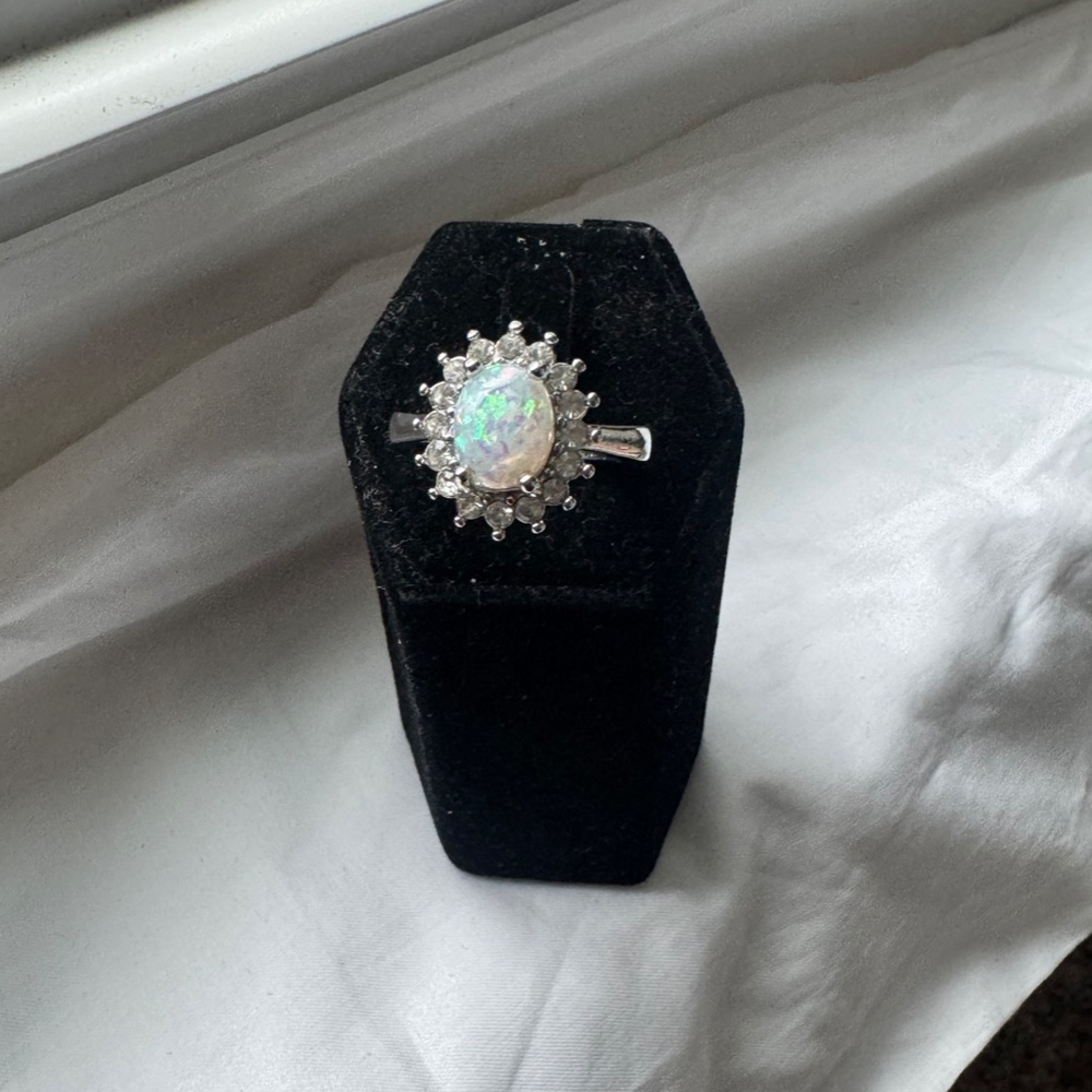 SOLD......Opal Halo Ring in Iridescent White - Women's Jewelry
